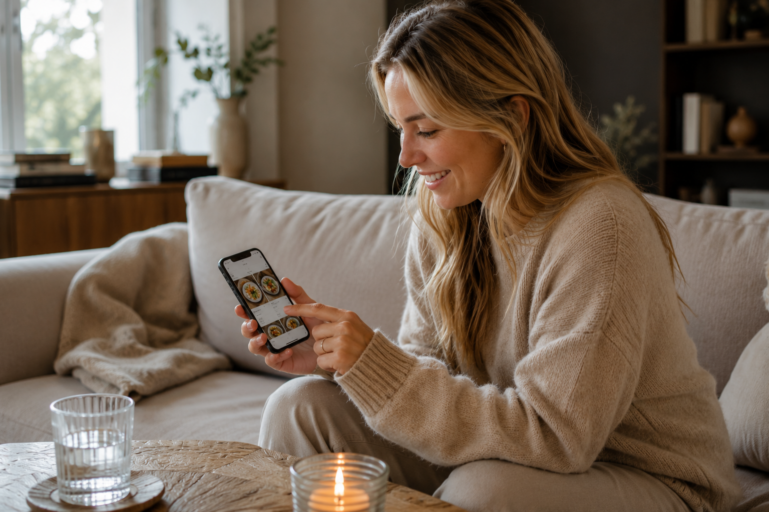 Gast bestelt vanaf de bank thuis via de mobiele website